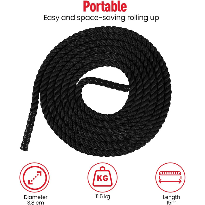 Битва-канат Ultrasport Battle Rope: для силової витривалості та м'язового розвитку, 15м