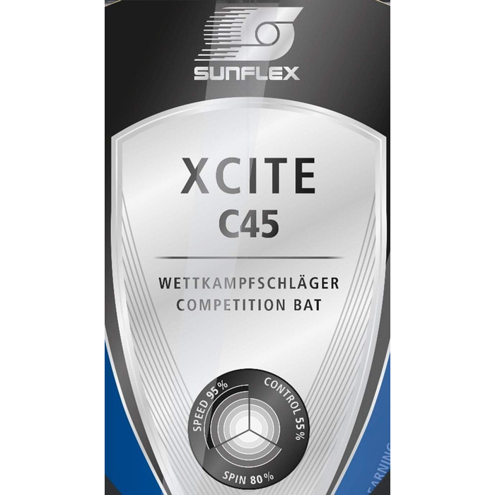 Sunflex XCITE C45 Професійна ракетка для настільного тенісу, ITTF сертифікат, багатошарова, мікродекове покриття, ергономічна ручка, точність та контроль м'яча