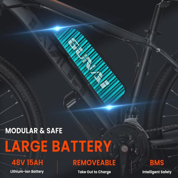 Електровелосипед GUNAI для чоловіків, гірський e-bike з ручкою газу, дисковими гальмами, дозволений для доріг