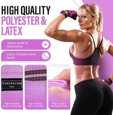 Еластичні гумки для фітнесу Portentum Resistance Bands: набір для йоги та силових тренувань (рожевий, зелений, фіолетовий)