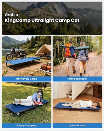 Ліжко кемпінгове KingCamp складане, ультралегке, портативне для дорослих, компактне, зручне для кемпінгу, подорожей, риболовлі, пікніків, офісу (чорно-синій)