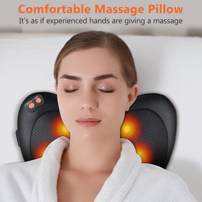 Масажна подушка Shiatsu для шиї, плечей і спини з підігрівом, обертові масажні головки, масажер для дому та офісу, чорна