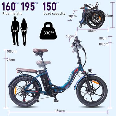 Електровелосипед Fafrees F20 PRO 20'' 250Вт 36В 18А·год, складаний фетбайк з Shimano 7S, для міста та бездоріжжя, для чоловіків і жінок, швидкість 25 км/год