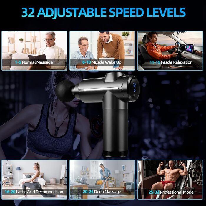 Масажер для м'язів Active Massage Gun: 8 насадок, USB-C, для глибокого масажу, розслаблення м'язів, чорний