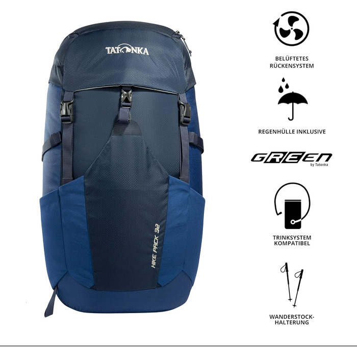 Рюкзак для туризму Tatonka Hike Pack 32 л з вентиляцією спини та дощовиком, легкий і зручний рюкзак для походів, темно-синій
