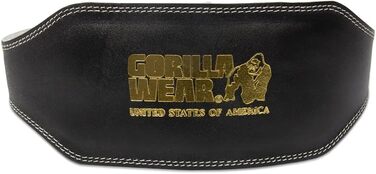 Пояс Gorilla Wear 6 дюймів з повним шкіряним наповнювачем - чорний/золотий - для бодібілдингу, пауерліфтингу, тренувань у залі - стабілізація та підтримка з логотипами, шкіряний, L-XL