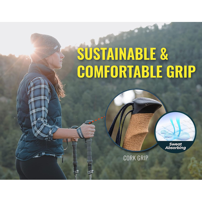 Трекінгові палиці TREKOLOGY Trek-Z Cork Grip: легкі, складні, регульовані, алюмінієві, для чоловіків та жінок