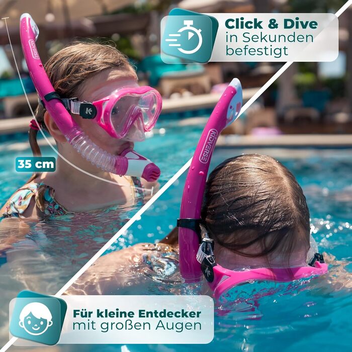 Набір для снорклінгу KIDVERSE для дітей 5-16 років - маска та трубка для дівчаток та хлопчиків, рожевий колір