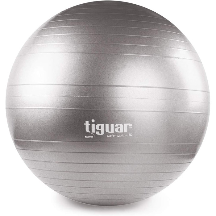 Гімнастичний м'яч tiguar Safety Plus 65 см сірий для сидіння, балансування та тренування тазового дна