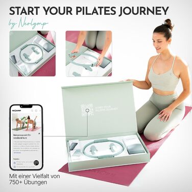 Набір для пілатесу Neolymp для дому – м'яч, кільце, гантелі, стрічки, електронна книга – повний набір аксесуарів для пілатесу – включає килимок для йоги, 1 кг гантелі, блакитний колір