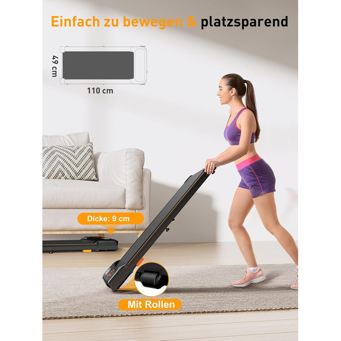 Walking Pad з нахилом 4% - компактний біговий тренажер для дому та офісу. Легкий, складаний, тихий, з LED-дисплеєм та пультом керування, потужність 2.5PS, чорний