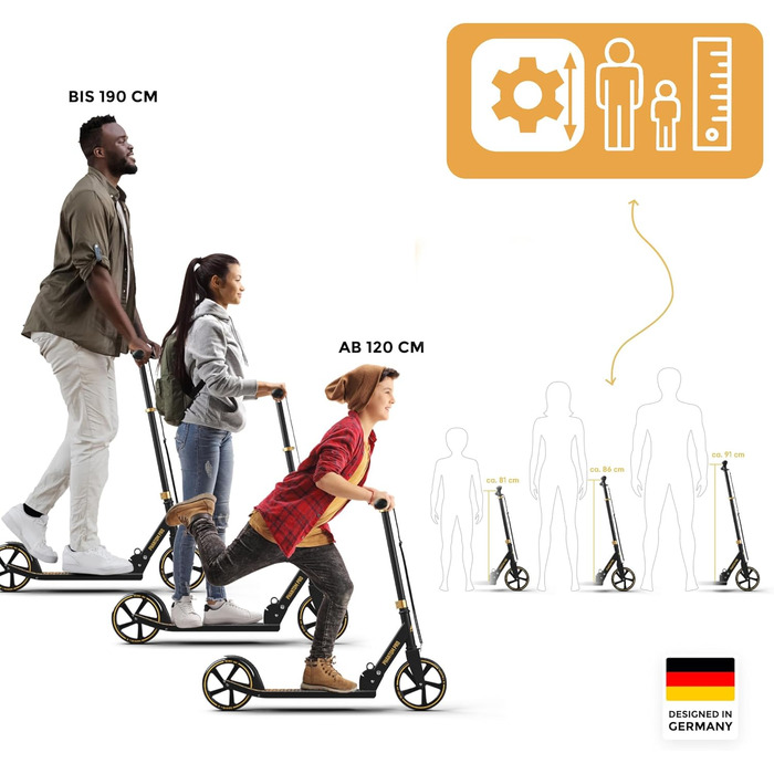 Скутер Apollo Phantom Pro City - XXL колеса, складний, регульована висота, для дорослих, дітей та підлітків, компактний міський ролер (Phantom Pro - Gold)