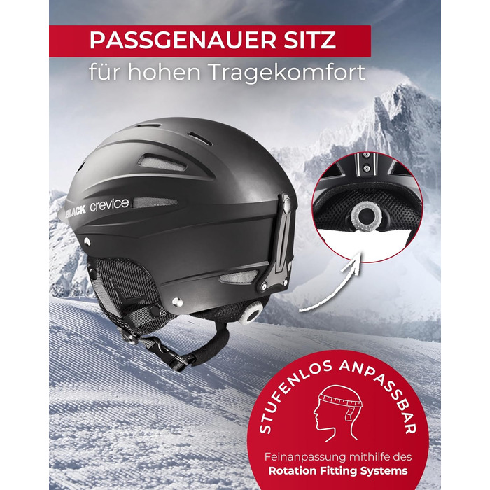 Шолом для сноуборду BLACK CREVICE Ichgl: дихаючий, регульований, для чоловіків та жінок. Розміри: L (59-60 см), чорний та білий.