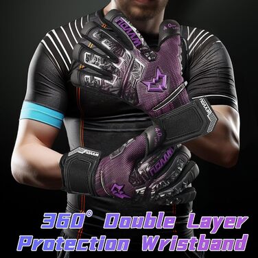 Воротарські рукавички WVVOU для чоловіків та підлітків, високопродуктивні дитячі рукавички з 5 знімними пальцями-захисниками, футбольні рукавички з 4 мм липкого латексу на долоні (фіолетовий, розмір 9)