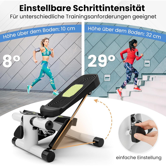 Міні степер GYMAX для дому з мотузками, LCD-монітором та регульованою висотою, до 100 кг, білий