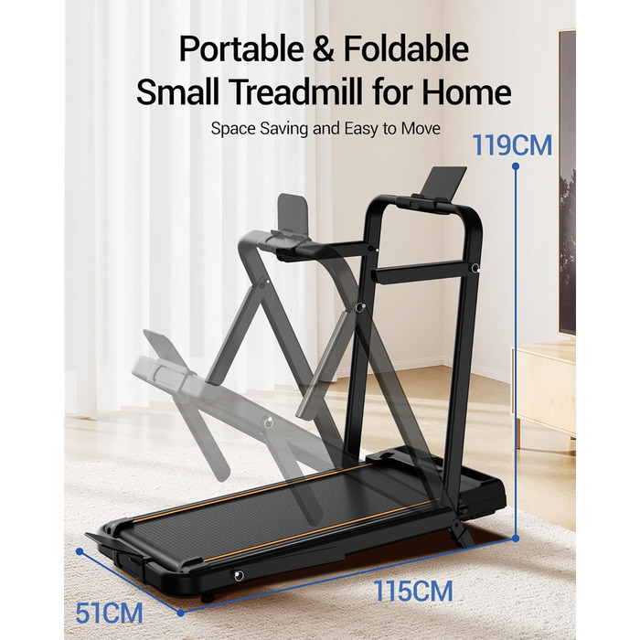 Біговий тренажер UMAY для дому, складаний, з нахилом 16%, 10 км/год, з пультом ДУ, LED-дисплеєм, з поручнями, потужність 2.5CV, максимальне навантаження 136 кг, 4 в 1