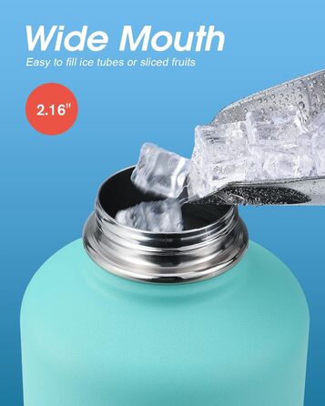 Ізольована пляшка для води Coolflask 2L з трубочкою та 3 кришками, з нержавіючої сталі, для спорту та офісу, подвійне вакуумне покриття, без витоку