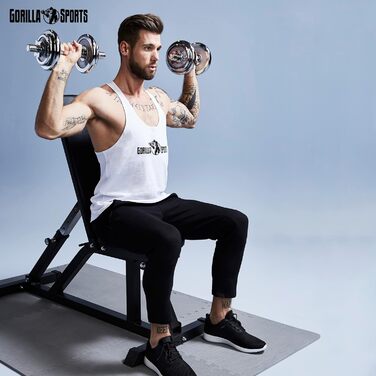 Регульована лавка для жиму GORILLA SPORTS, 200 кг, чорна/біла – універсальна тренувальна фітнес-лава для дому та залу