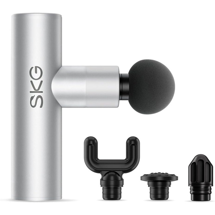 Масажний пістолет SKG F3 Lite Mini, 4 режими, 4 насадки, 3200 об/хв, USB-C, сріблястий