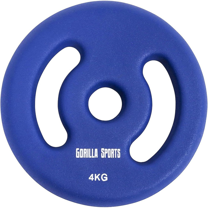 Набір неопрентових млинців для штанги Gorilla Sports 8 кг (2×4 кг), чавунні з ручками, 30/31 мм