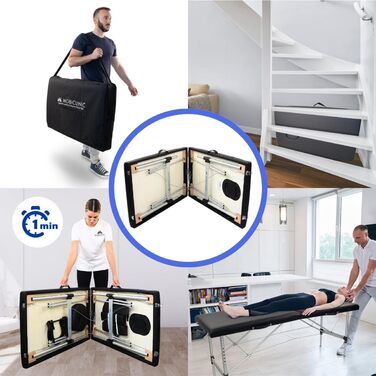 Складаний масажний стіл Mobiclinic CA-01 Light, алюмінієвий каркас, екошкіра, регульована висота, 186x60 см, 2-секційний, з підголівником, для фізіотерапії, навантаження до 250 кг, портативний, у комплекті чохол