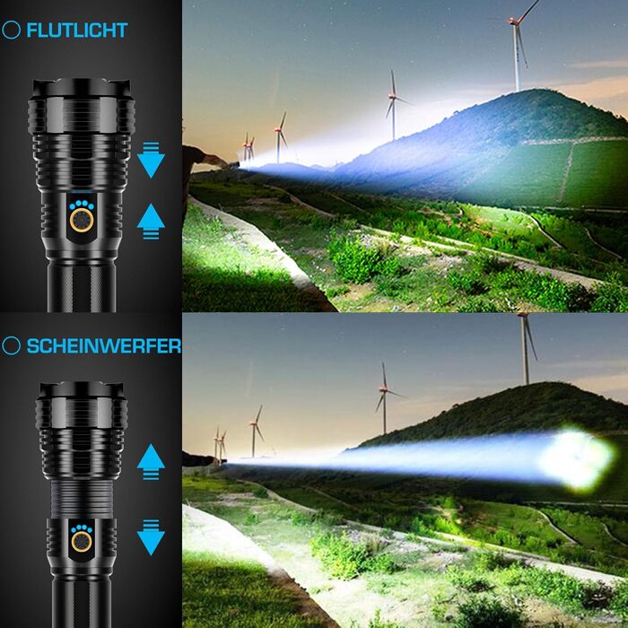 Ліхтарик LED Glarylight 600000 Люмен, XHP70.2, USB, IPX7, Zoom, для активного відпочинку та надзвичайних ситуацій