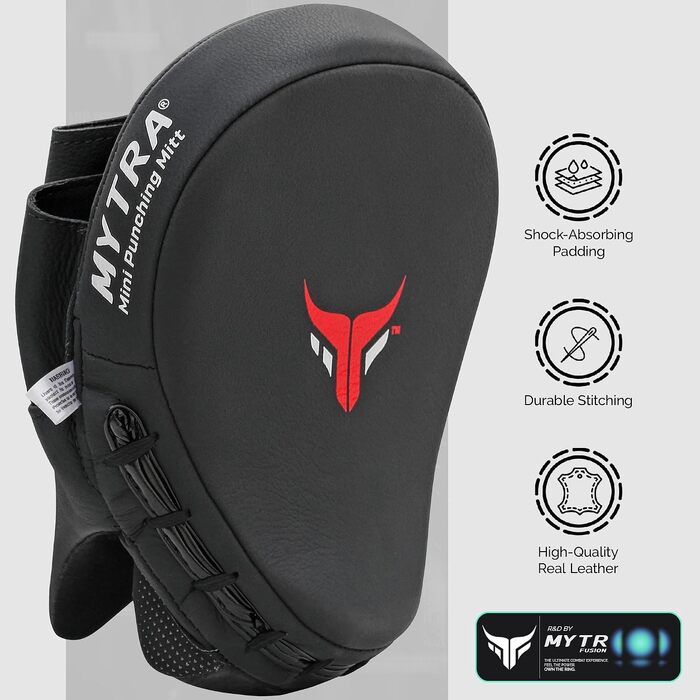 Вигнуті міні-лапи для боксу Mytra Fusion з натуральної шкіри для MMA, Муай-Тай, карате та кікбоксингу, чорні