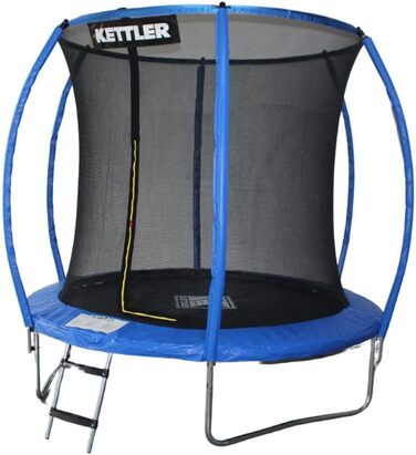 Батут Kettler Outdoor Jump 244 для саду з сіткою безпеки, діаметром 244 см, стійкий до погодних умов, з захисним обідком та сходами, синій, вантажопідйомність до 100 кг