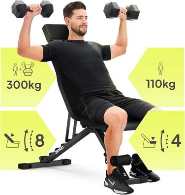 Спортивна лава ZIPRO для дому: 7 положень, навантаження до 300 кг, тренажер для пресу та спини, чорний колір