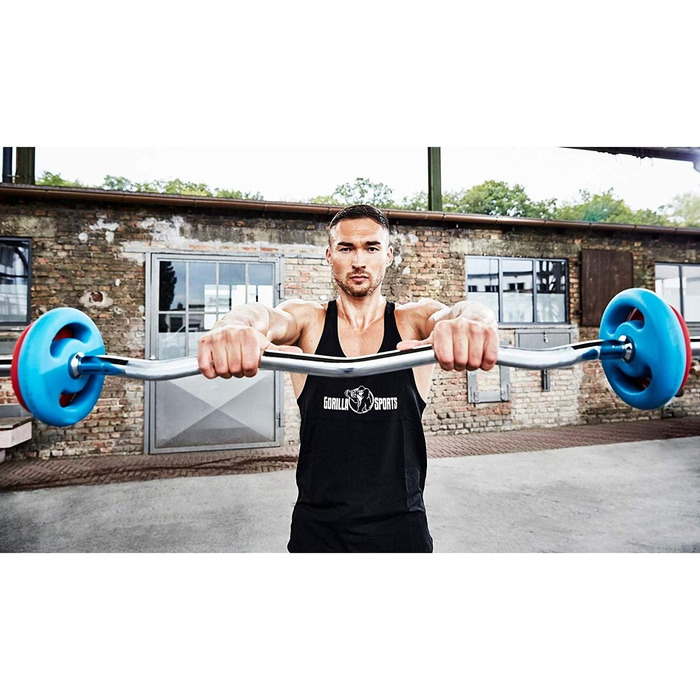 Набір гантельних штанг GORILLA SPORTS: гриф 170 см, SZ-гриф 120 см, 2 короткі гантельні грифки 35 см, 30 мм, 8 замків, хромовані – комплект штанг і гантелей для силових тренувань