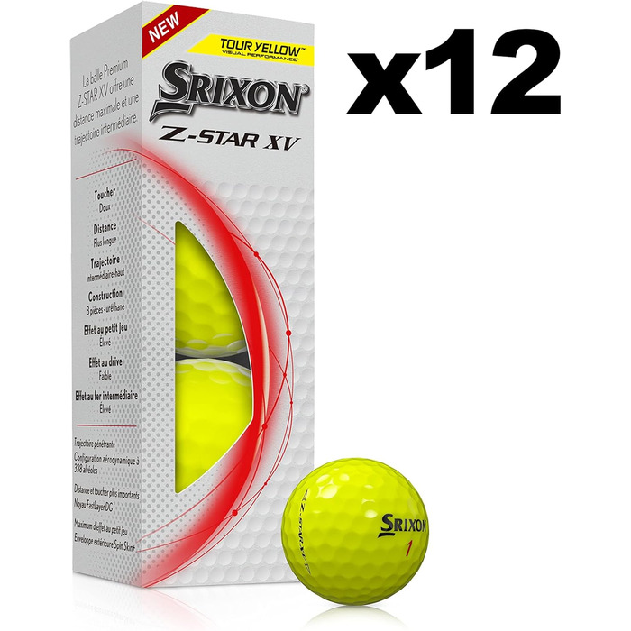 Преміальні гольф-м'ячі Srixon Z Star XV 8, турнірний рівень, 12 шт. (4 коробки по 3), потужні, аксесуари та подарунок для гольфу