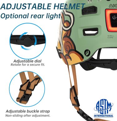 Захисний шолом Skaterhem для скейтборду, електросамокату, BMX (унісекс, регульований, зелений Fabelbestie, розмір M)