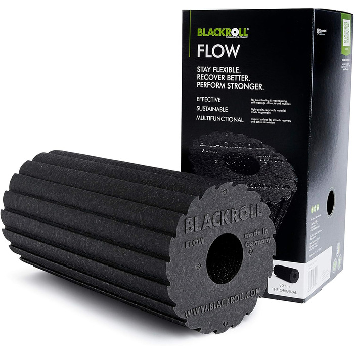 BLACKROLL® FLOW міофасціальний ролер для самомасажу, середня жорсткість, чорний, з карткою вправ