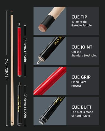 Професійна більярдна/пулова кий Crival Heavy Hitter Jump-Break-Queue, 3-частини, 137.2 см, з кленова дерева, з наконечником 13.2 мм