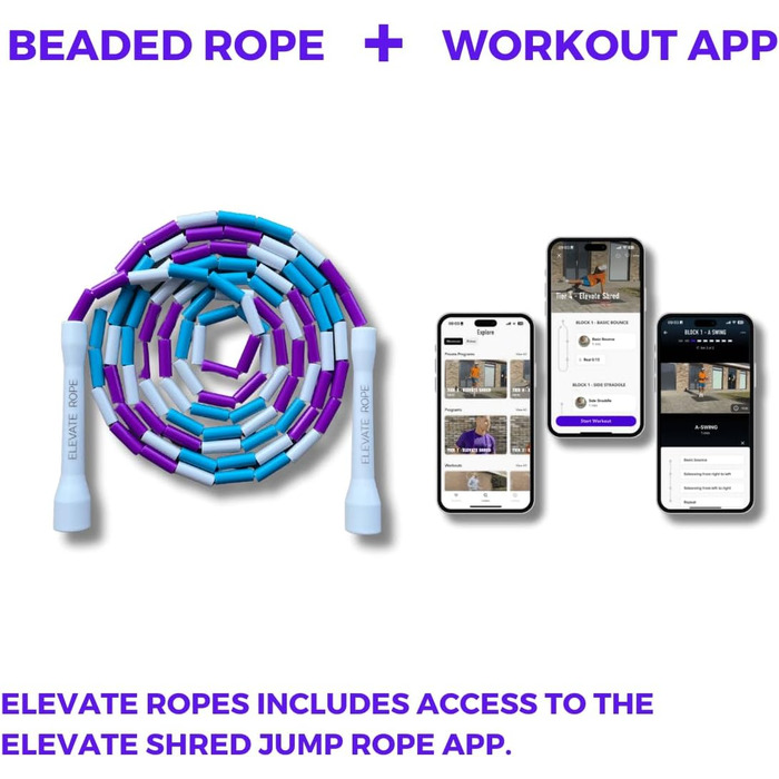 Стрибкове канат Elevate Rope Professionelles Perlen - 3м, регульований, якісні намистини, полісний шнур, для фрістайлу, кардіо та трюків, підходить для всіх рівнів, для використання в приміщенні та на вулиці (білий/бірюзовий/сріблястий)