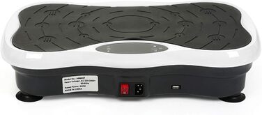 Віброплатформа для фітнесу з Bluetooth та USB, тренувальні гуми, пульт ДУ, чорно-біла