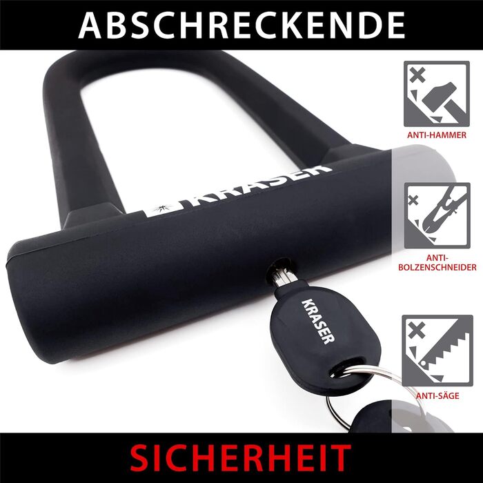 Замок для велосипеда KRASER KR65145B: U-lock + сталевий трос 120см + кріплення. Висока безпека