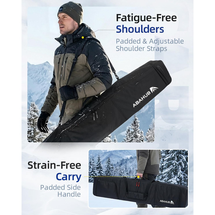 Чохол для сноуборду Abahub, водонепроникний, чорний, 163 см. Підходить для аксесуарів та перевезень літаком