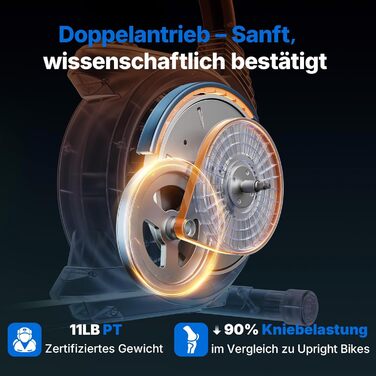 Велотренажер MERACH Liegeergometer для дому з 8 рівнями регулювання опору, легкий комерційний велотренажер з Bluetooth, LCD-дисплеєм та датчиками пульсу (Чорний, автоматичне регулювання опору)