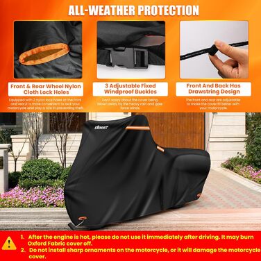 Водонепроникний чохол для мотоцикла Motorrad Plane, 420D, зимовий, для туристичних моделей, захист від UV, дощу та пилу, Deluxe Edition (Side Box 274x111x142CM, чорний)
