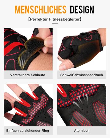 Велосипедні рукавички ATERCEL напівпальці для чоловіків - рукавички для велоспорту TB з SBR-подушками для їзди на велосипеді, фітнесу (Червоний, M)