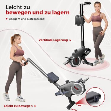 Дріпекс - тренажер для дому, бігова доріжка для веслування, до 160 кг, 16 рівнів опору, Bluetooth, LCD, тихий, чорний