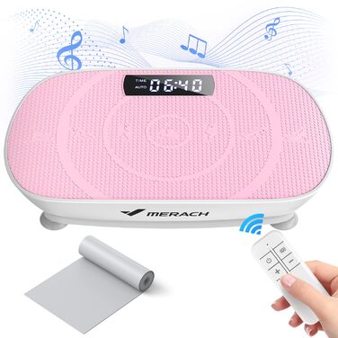Віброплатформа MERACH для тренувань всього тіла, рожева. З Bluetooth-динаміком, автоматичне регулювання швидкості, для м'язового тренування та формування