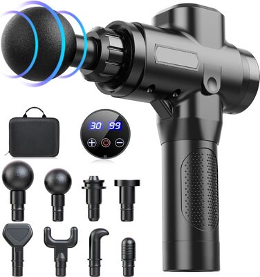 Масажер для м'язів, електричний фасціальний пістолет з 30 швидкостями та 30 насадками для глибокого масажу шиї, плечей та спини