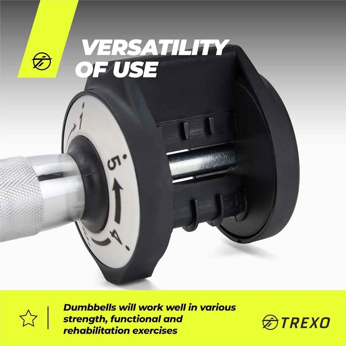 Набір гантелей TREXO MULTICOLOR 2x5 кг з регулюванням, сталь, з антиковзним покриттям, для дому та фітнесу