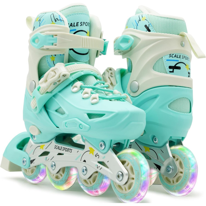 Регульовані роликові ковзани з підсвічуванням коліс - дитячі та дорослі ролики (L (5-7 UK), м'ятний колір)