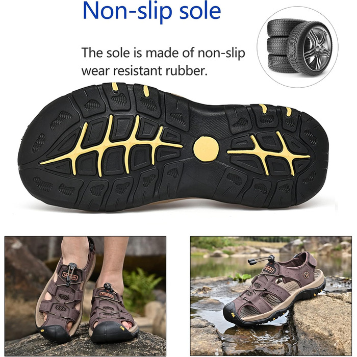 Чоловічі сандалі з натуральної шкіри для пляжу, піших прогулянок та активного відпочинку. Легкі, дихаючі сандалі для літа та риболовлі (46 EU, Коричневий/Червоний)