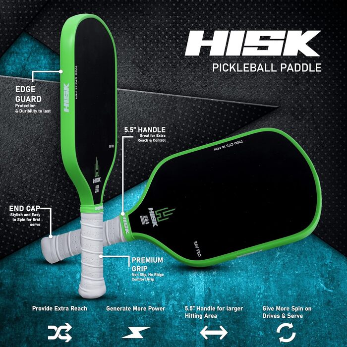 Паддл для піклболу RAV PRO Ultimate High End – преміум-якість, 16 мм, японський Toray T700, USAPA, зелений неслизький гріп