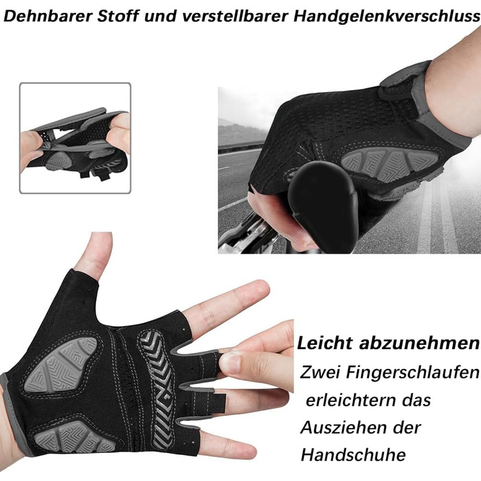 Велосипедні рукавички MOREOK для чоловіків та жінок, літні, спортивні, напівпальцеві, 5 мм BR Gel, протиковзкі, амортизуючі, для гірського велосипеда, шосе, даунхілу (Сірий, XXL)