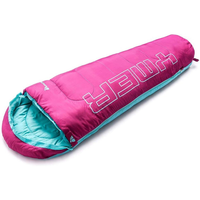 Дитячий спальний мішок Meteor Premium для кемпінгу та відпочинку на природі. Легкий, ультралегкий, підходить для літа, весни та осені. Кольори: темно-зелений/зелений, фуксія/м'ята.